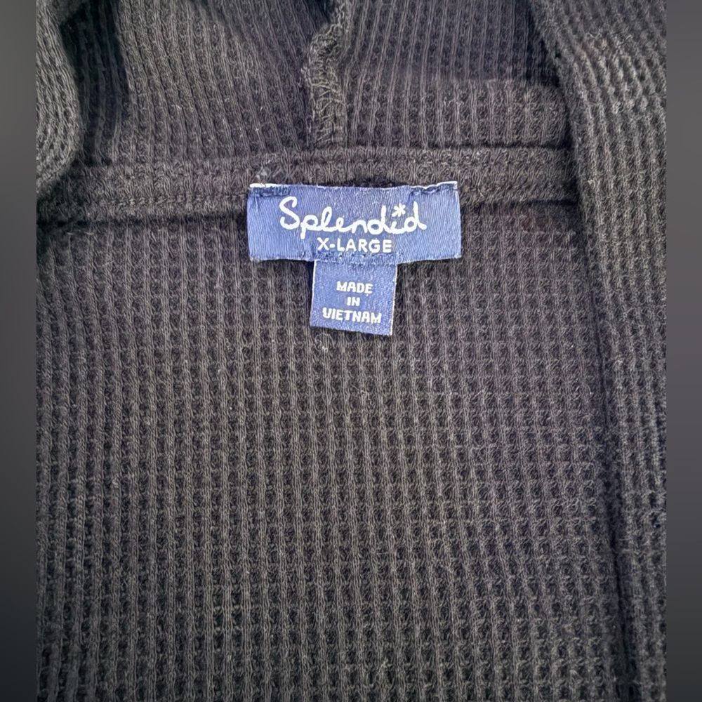 Splendid Thermal Cotton Cardigan Sz XL Waffle Knit Hooded Open Front Waterfall - Picture 7 of 9